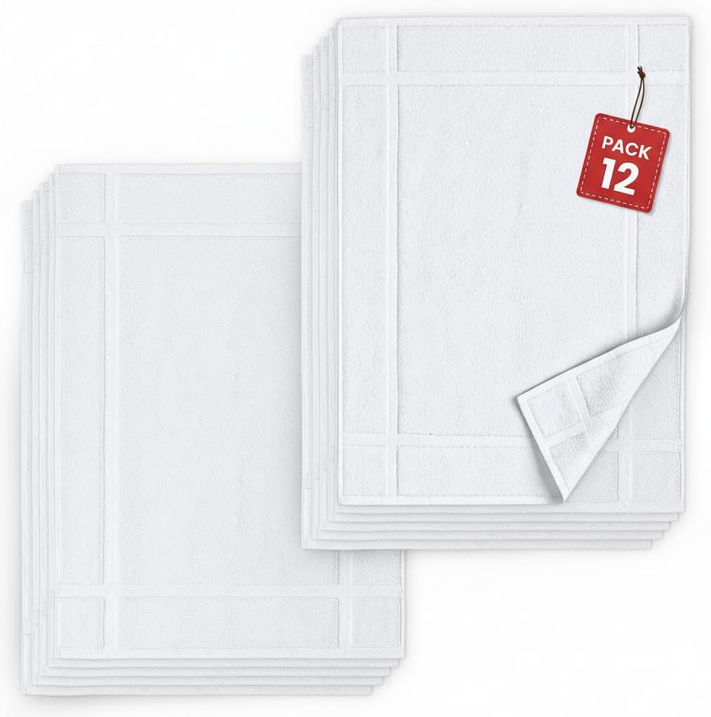 100% Cotton Bath Mats Set of 12, Soft & Absorbent Quick Dry