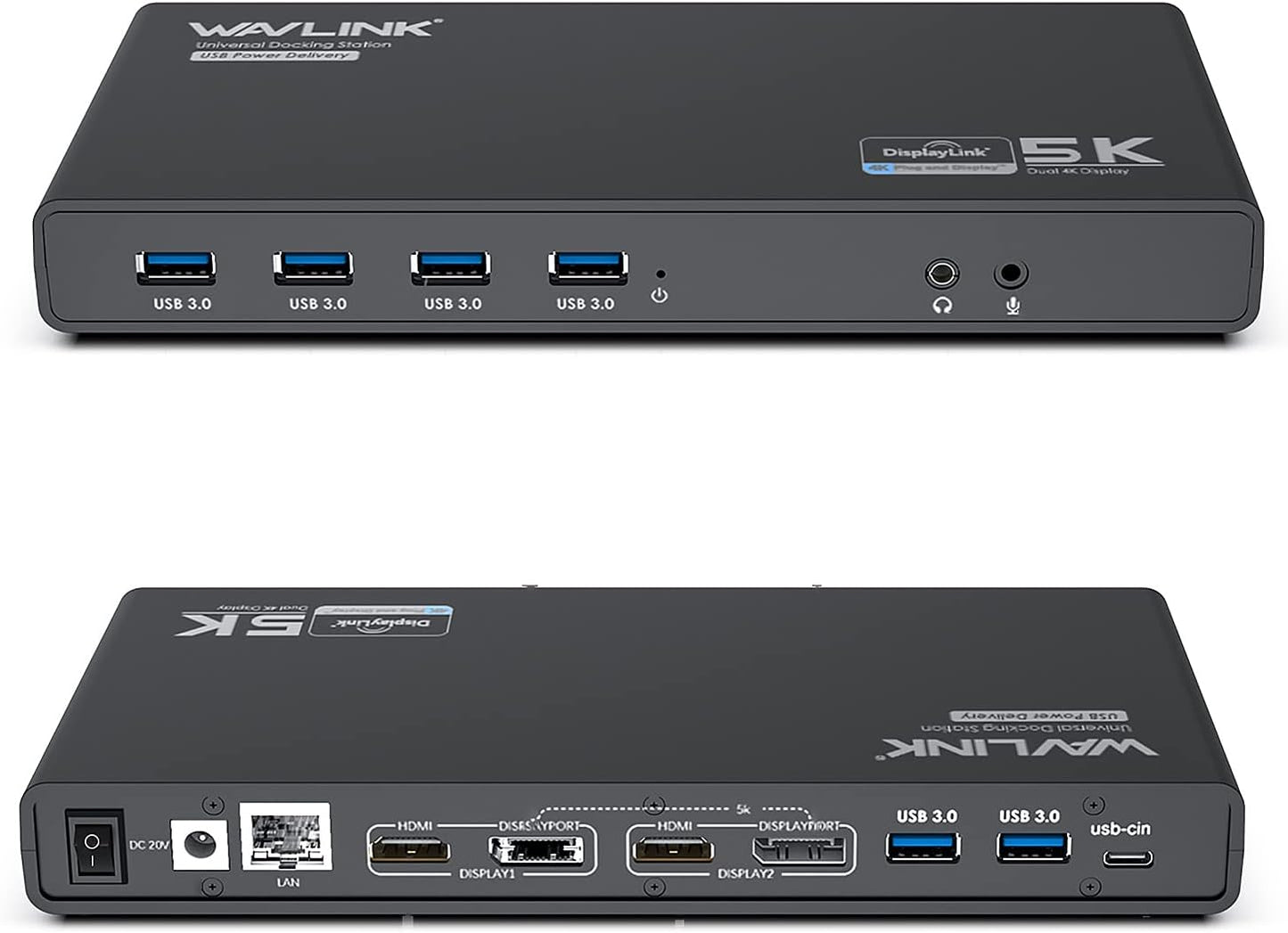 WAVLINK USB 3.0 Docking Station: 5K & Dual 4K Display, Gigabit Ethernet, 65W Power
