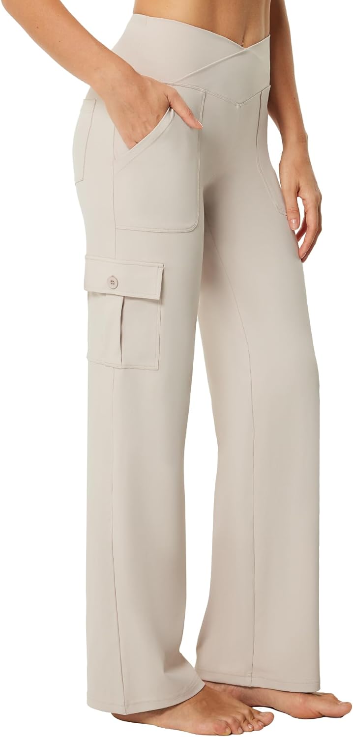 Casei Yoga Pants with Pockets for Women - Stylish Wide Leg Cargo