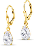 14K Gold Plated Gemstone Teardrop Earrings - Dainty Birthstone Drop