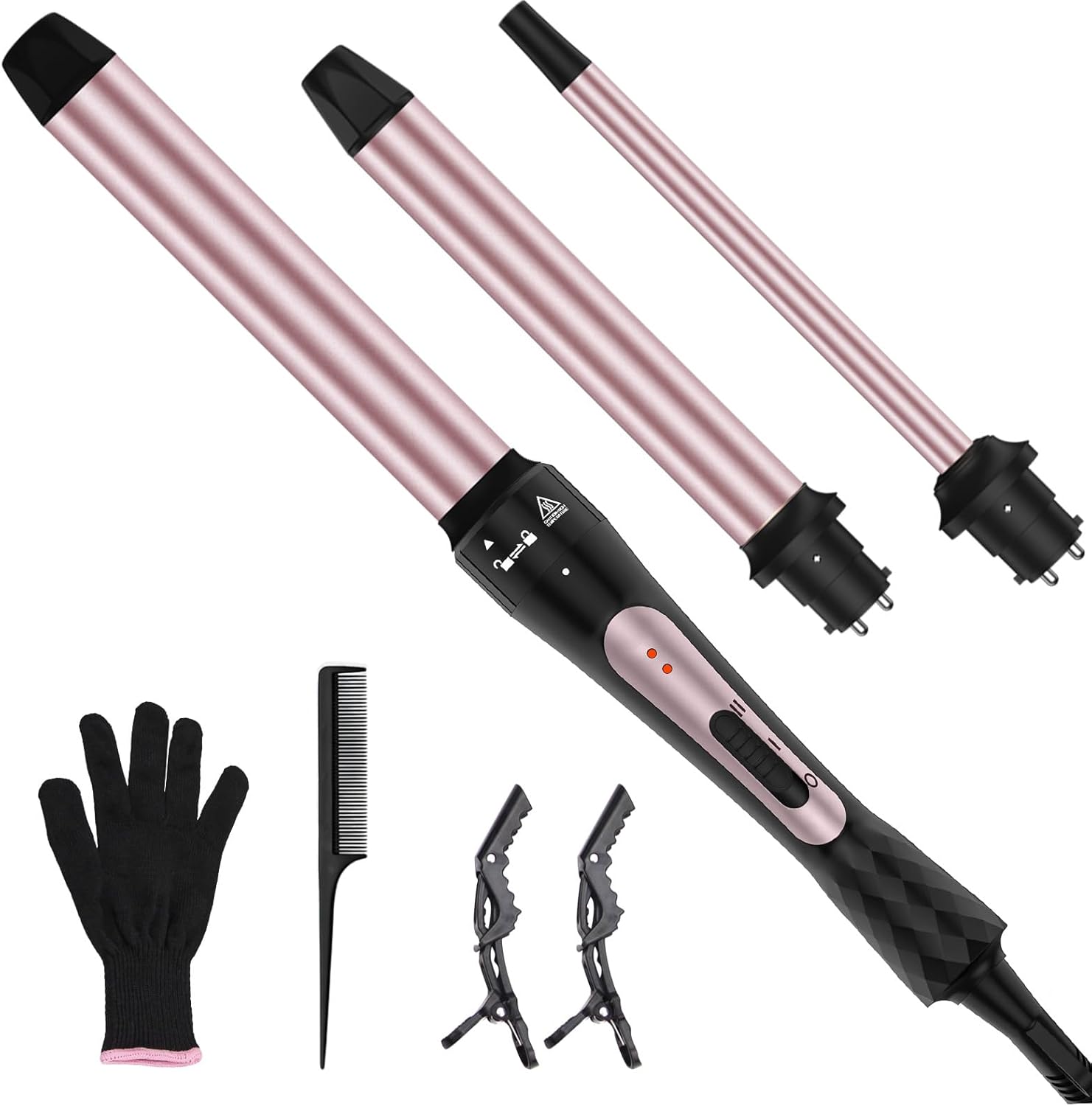 Wand Curling Iron Set with Interchangeable Barrels for Curls
