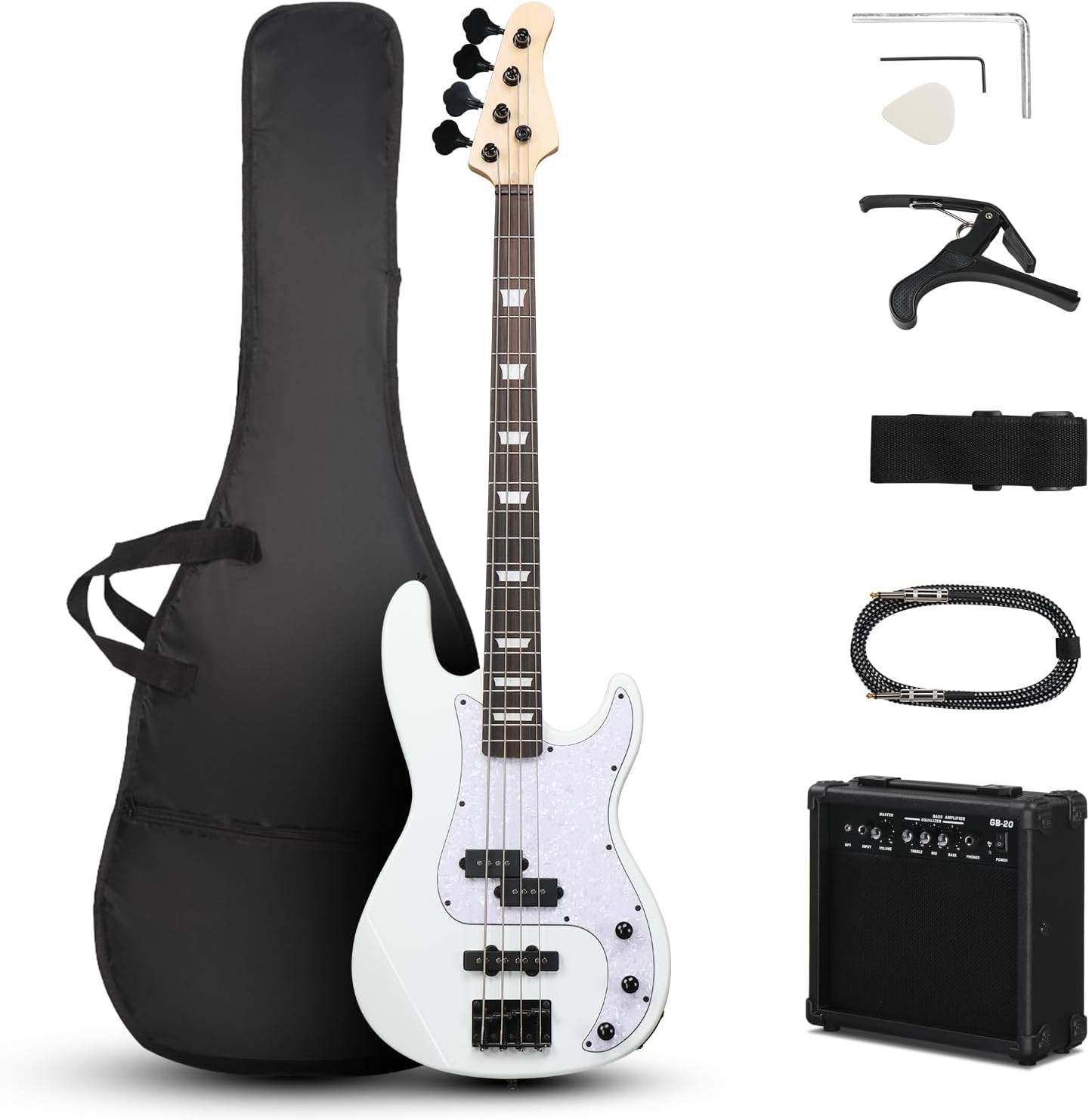 Ktaxon 4 String Electric Bass Guitar Kit with 20W AMP and More