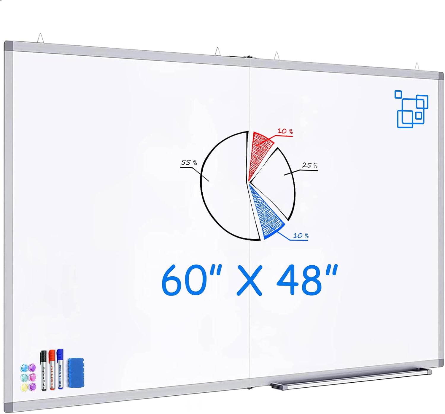 Large Magnetic Whiteboard 60x48 for Office, School & Home