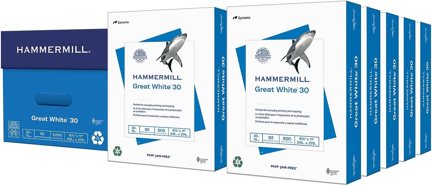 Hammermill Great White 30% Recycled Paper - 8.5 x 11, 10 Reams