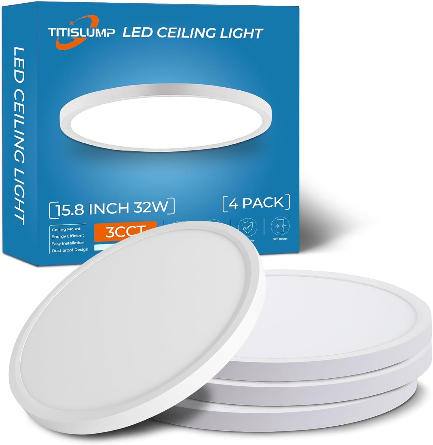 15.8 Inch Large Dimmable LED Flush Mount Ceiling Light 4 Pack