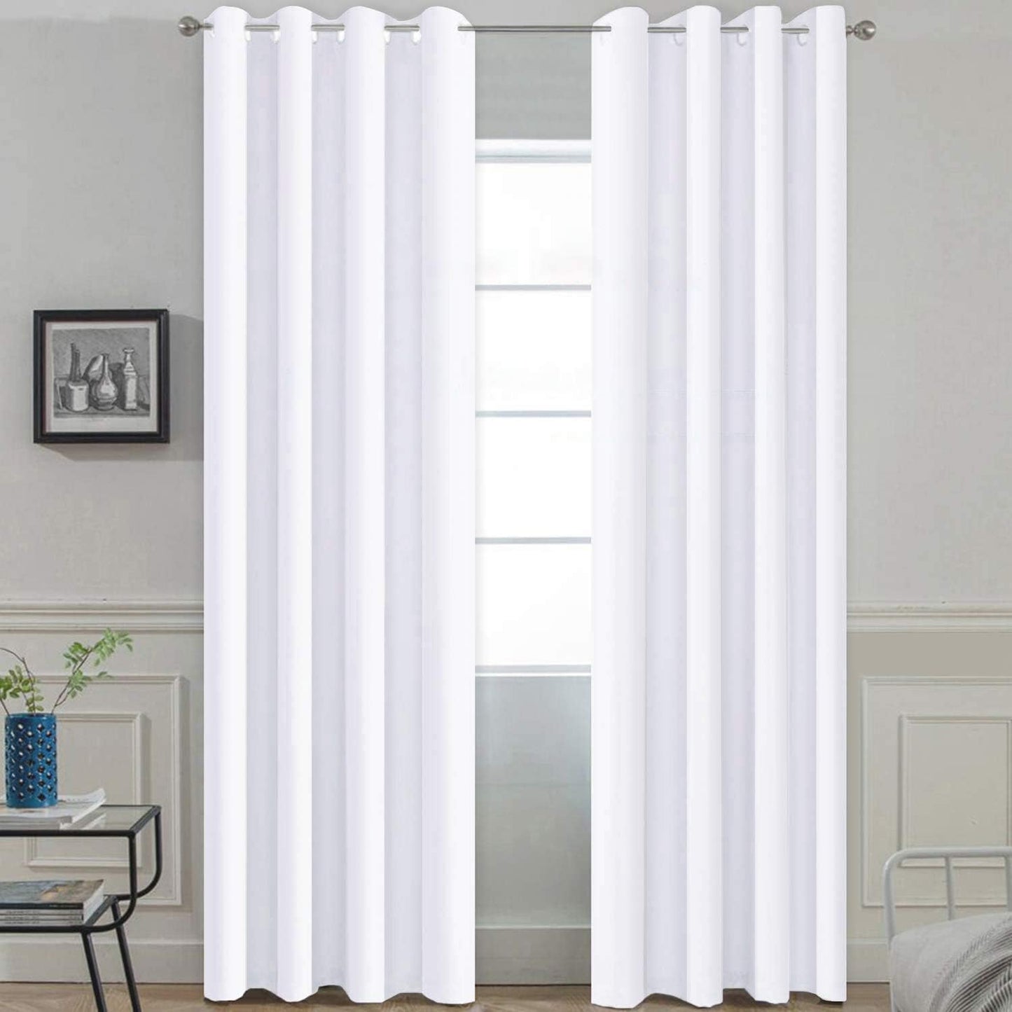 Yakamok Pure White Curtains 84 inch Long for Living Room Decor
