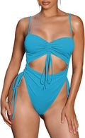 Viottiset Cut Out Drawstring One Piece Swimsuit - Flattering High