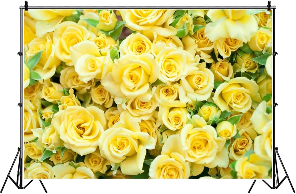Laeacco 10x8ft Graceful Yellow Rose Flower Wall Backdrop
