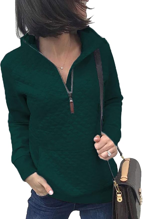 BTFBM Women Fashion Quilted Pattern Lightweight Zipper Sweatshirt