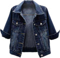 Womens Cropped 3/4 Sleeve Denim Jacket - Lightweight Short Trucker