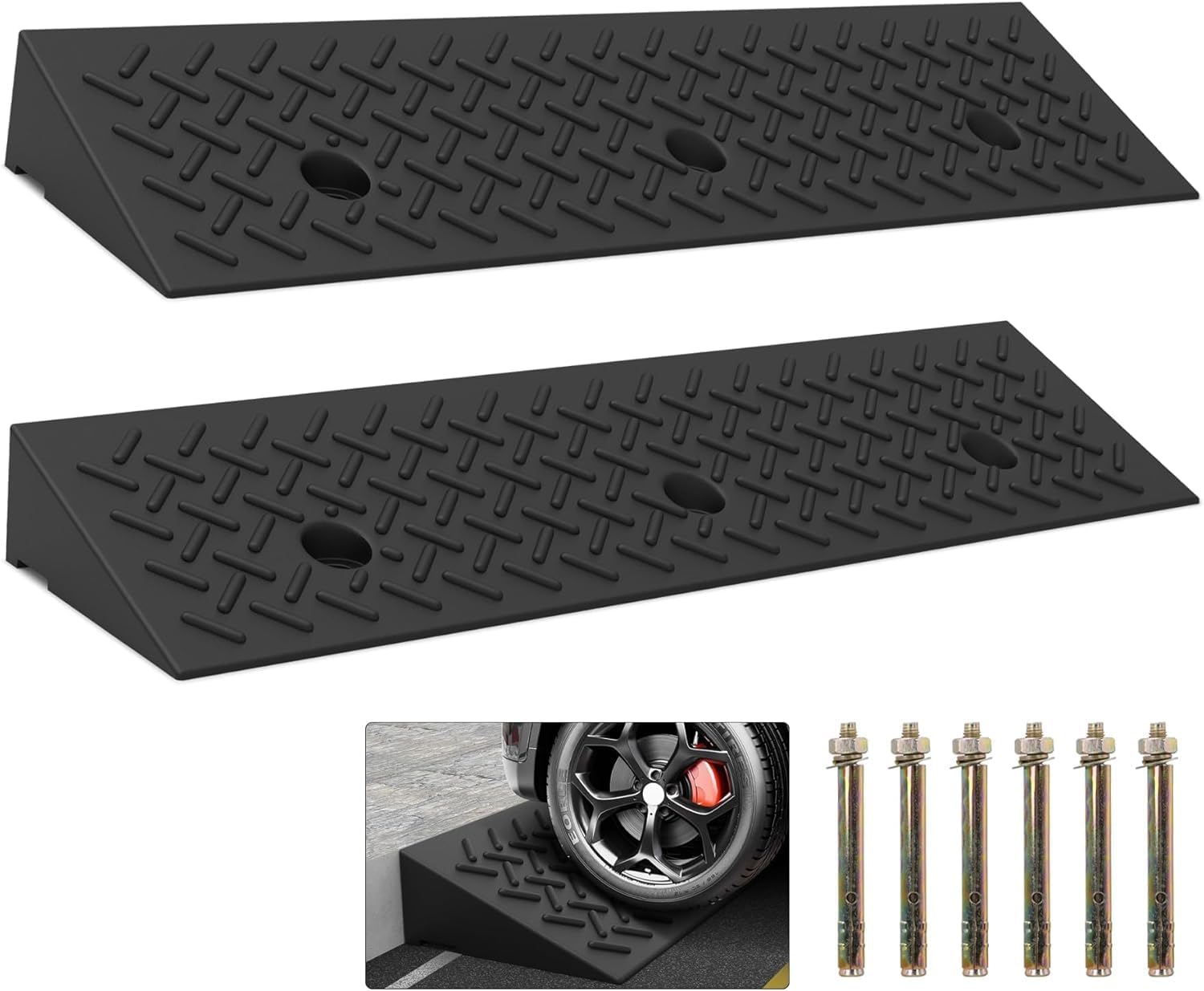 2 Pcs Heavy Duty Rubber Curb Ramp for Vehicles and Bikes