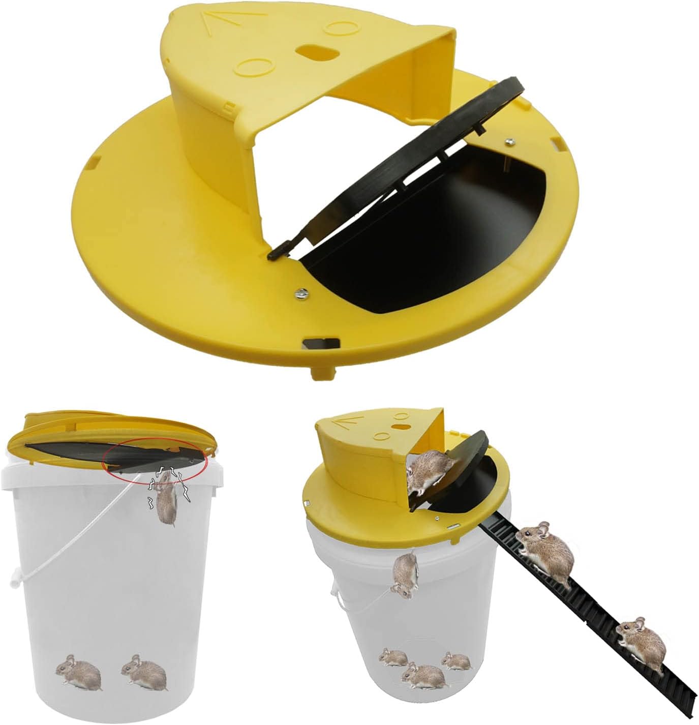 Mouse Trap Lid: Indoor/Outdoor Use, Reusable, No Bucket Needed (Yellow)