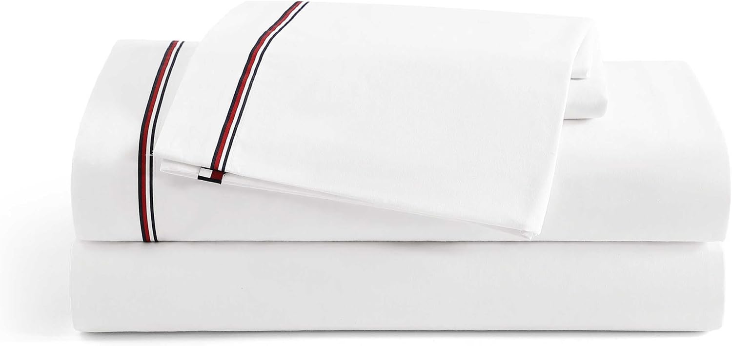 Tommy Hilfiger Cotton Percale Sheet Set with Pillowcases for Comfort