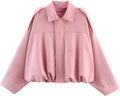 Womens Faux Suede Bomber Jacket Casual Lapel Pilot Cropped Coat