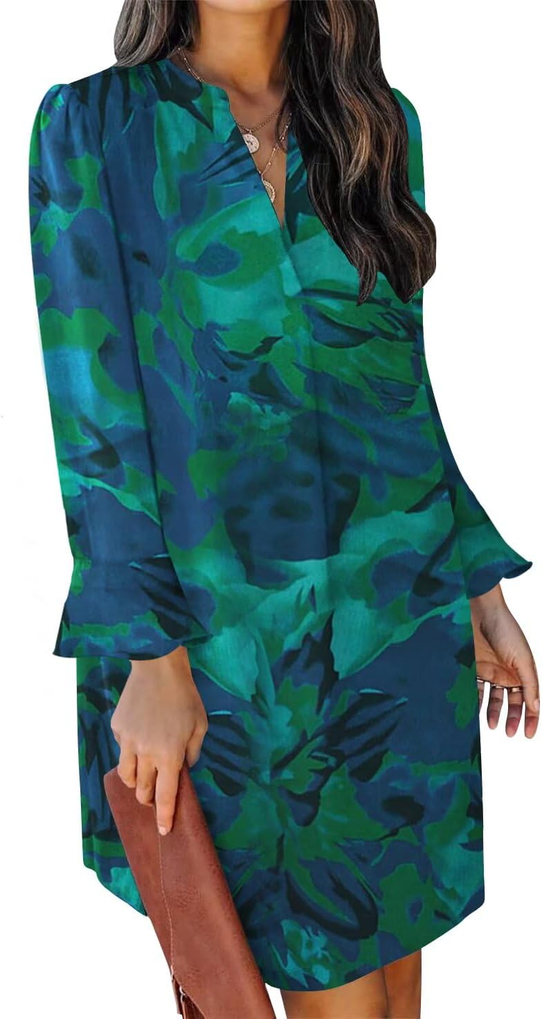QACOHU Fall Dresses for Women: Casual V Neck Tunic Dress