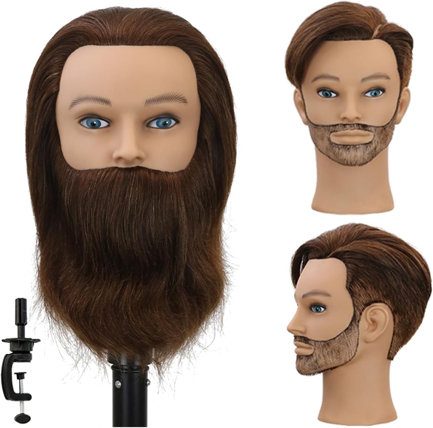 Barber Mannequin Head Male with 100% Real Hair for Styling
