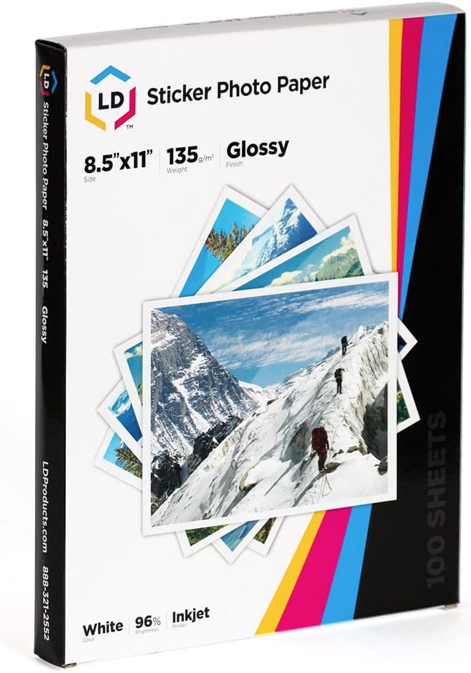 Glossy Photo Sticker Paper - High Resolution 100 Sheets