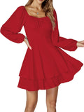 LYANER Lantern Long Sleeve Wrap Tie Back Mini Dress - Flattering baggy
