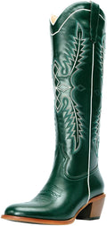 GORBINETI Women Cowboy Boots Mid Calf Embroidered Suede - Comfortable