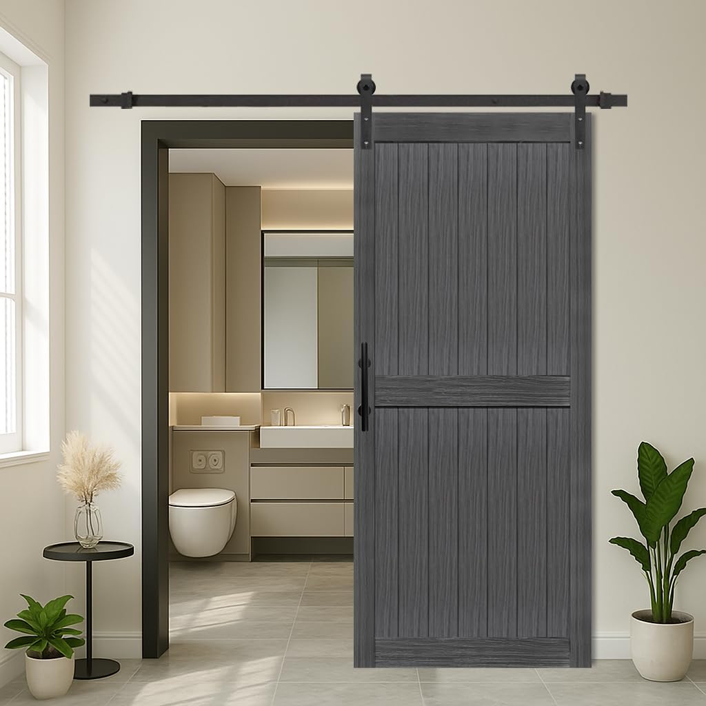 36in x 80in Deep Gray Barn Door with Sliding Hardware Kit