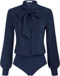 Bow Tie Neck Office Bodysuit Blouse - Polished Tuck-In Look