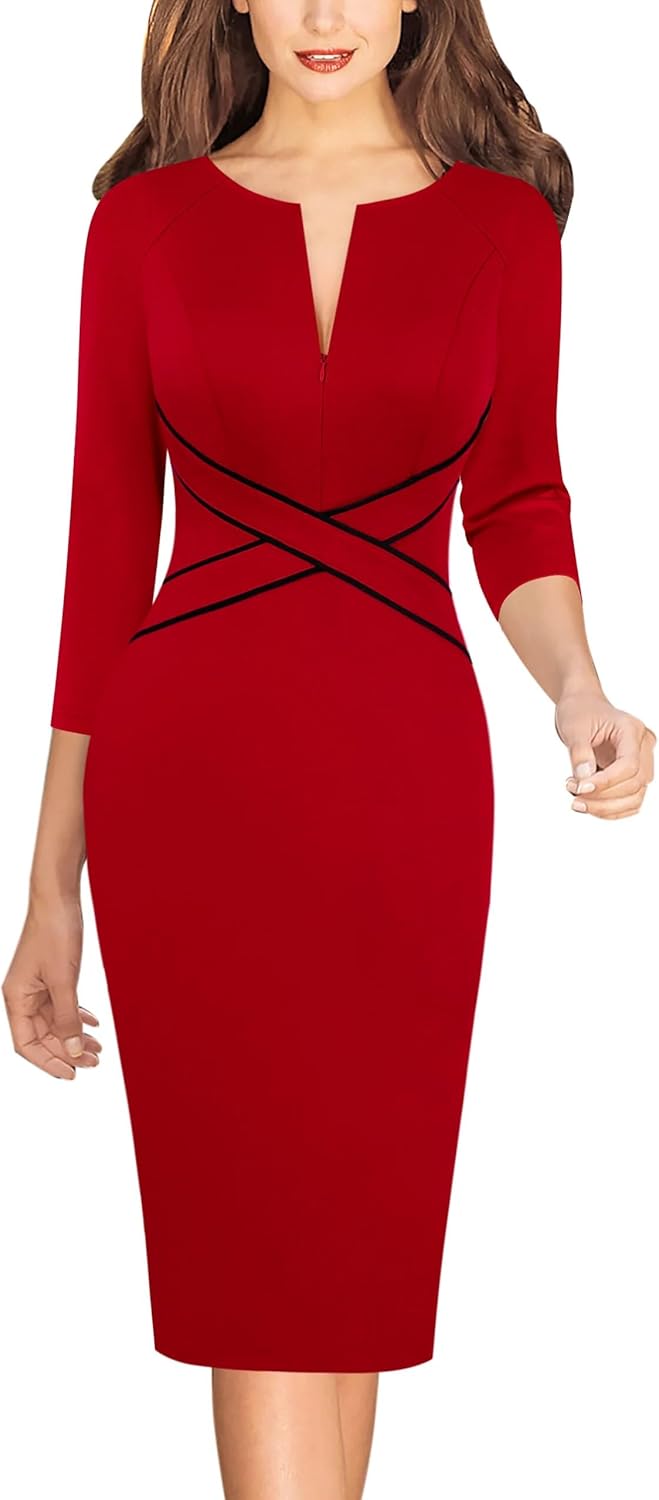 VFSHOW Womens Wear to Work Colorblock Crisscross Dress Review