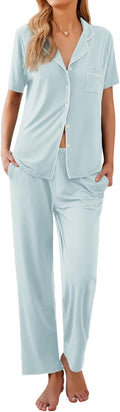 Ekouaer Women Pajamas Set Button Down Short Sleeve with Long Pants is