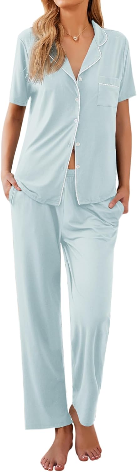 Ekouaer Women Pajamas Set Soft Button Down Sleepwear Pjs