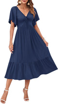 AUSELILY Summer Empire Waist V Neck Midi Dress - Flowy Boho Midi