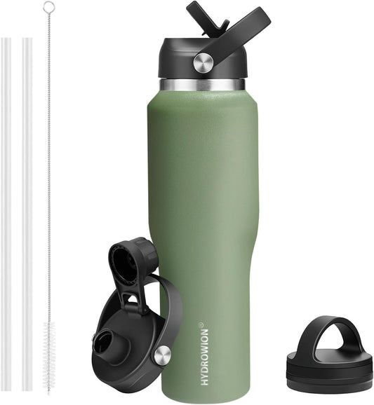 HYDROWION 32oz Stainless Steel Water Bottle with Versatile Lids