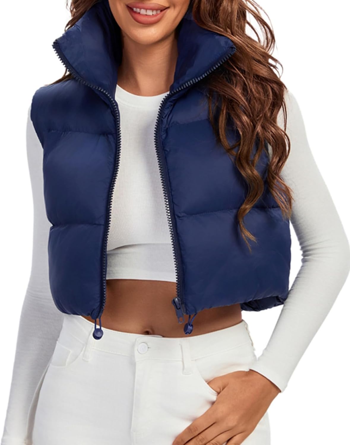 Fuinloth Women's Padded Vest: Stylish Lightweight Zip Crop Gilet