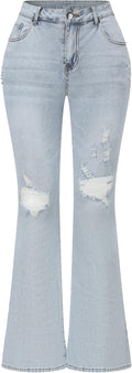 THUNDER STAR Womens Stretchy Mid Rise Flare Jeans Distressed Denim its