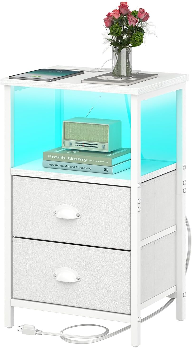 Stylish Nightstand with Charging Station and LED Light Features