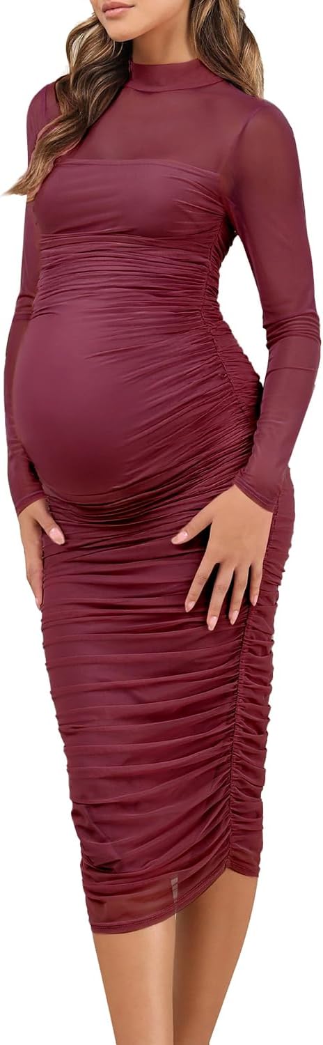Dedysler Maternity Mesh Bodycon Dress for Wedding Guests