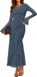 Women's Long Sleeve Floral Bodycon Maxi Dress - Mermaid Fall Style