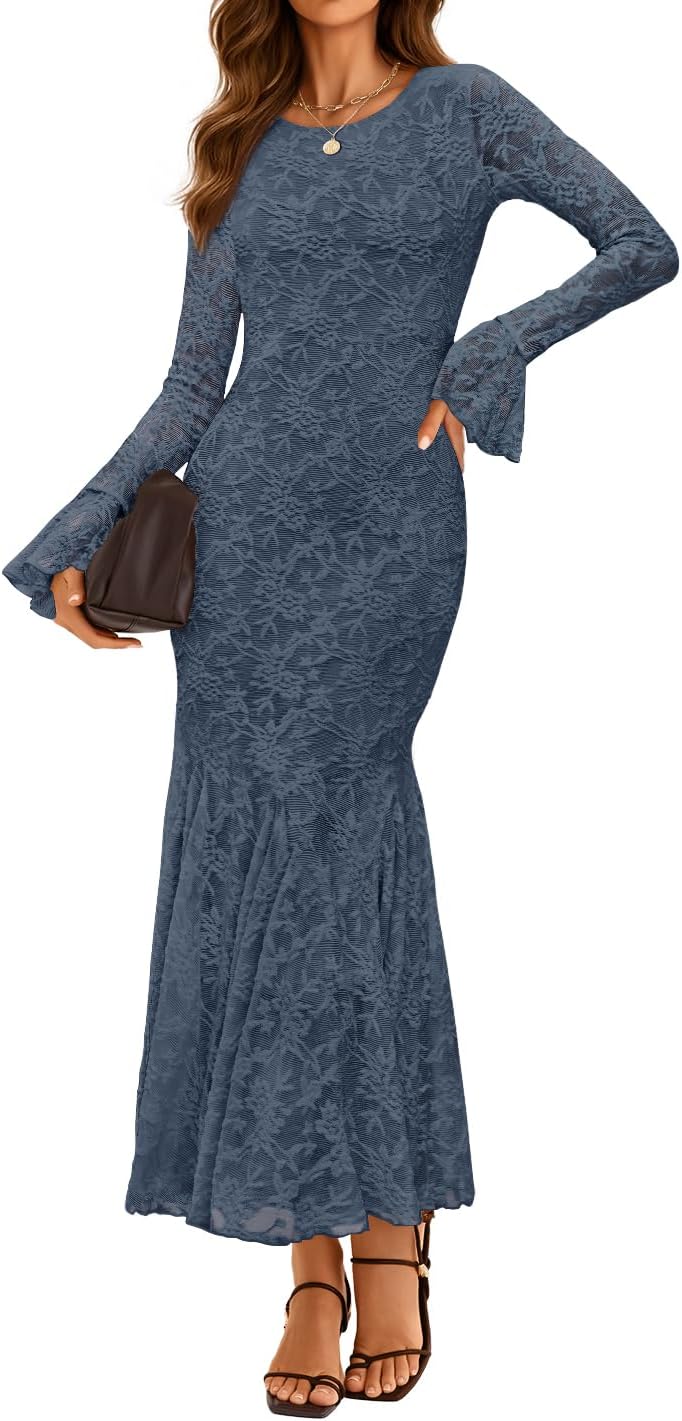 ZESICA Women's Long Sleeve Bodycon Maxi Dress for Fall Events