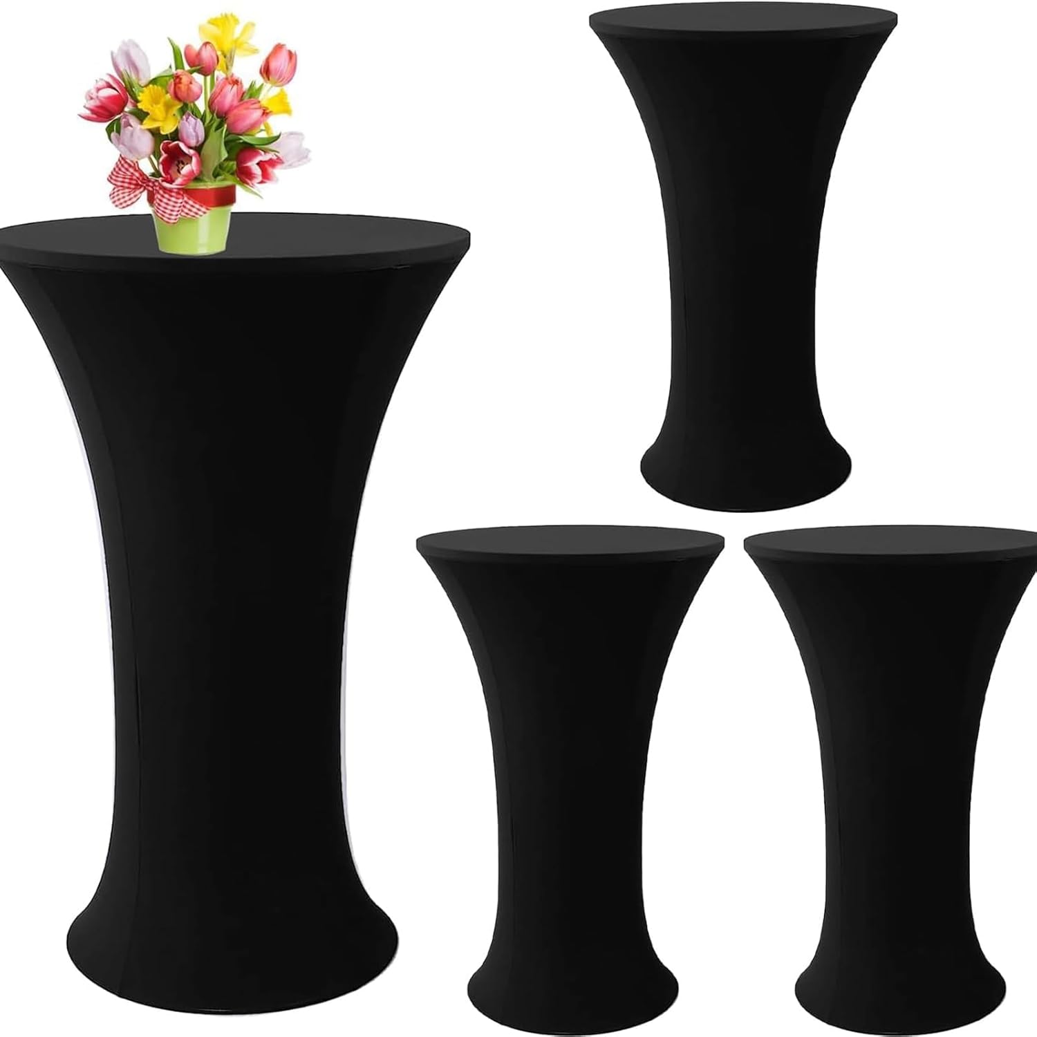 Black Spandex Cocktail Tablecloths 4pc Set - Ideal for Banquets, Weddings, Parties
