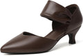 Dark Brown PU Kitten Heels for Women - Comfortable Closed Toe Pumps