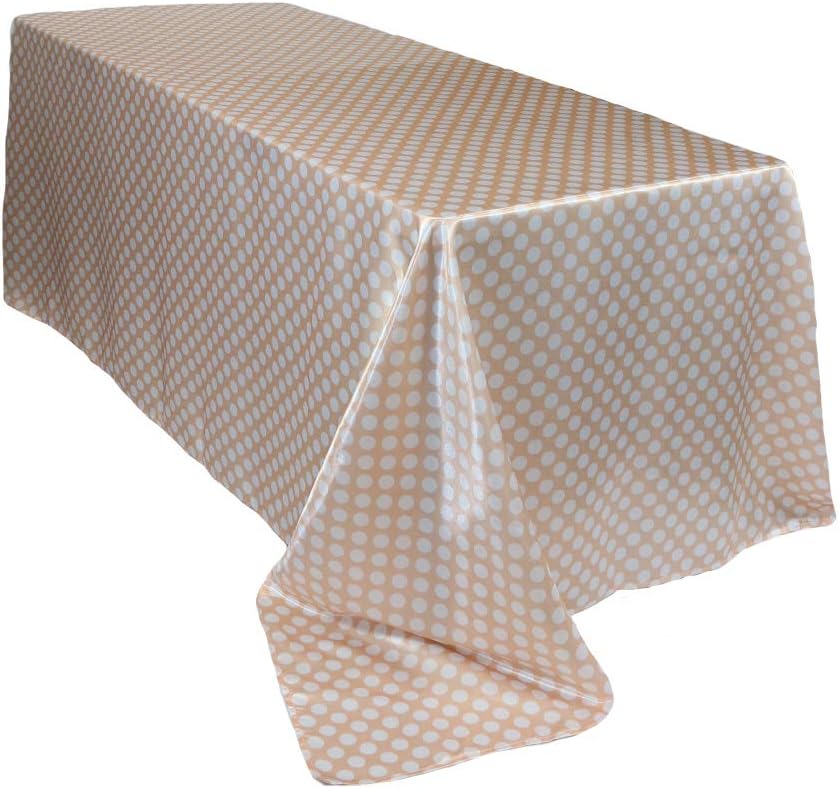 Elegant Peach and White Polka Dot Satin Tablecloth for Events
