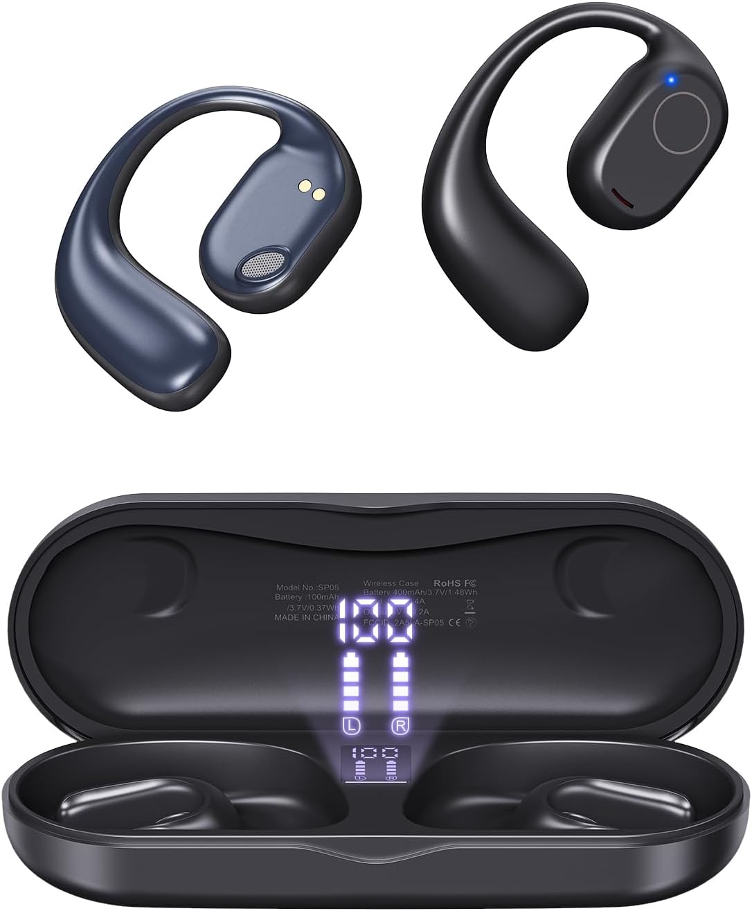 Haowolf Wireless Open Ear Headphones: 40H Playtime, IPX6, LED Display