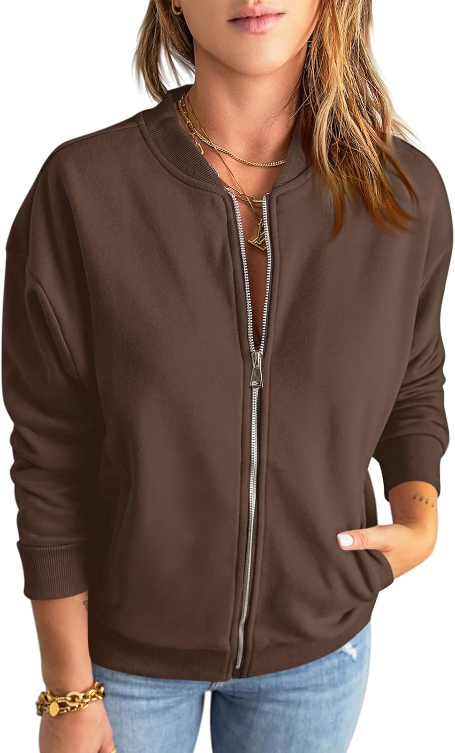 Fisoew Women's Cozy Zip-Up Jacket