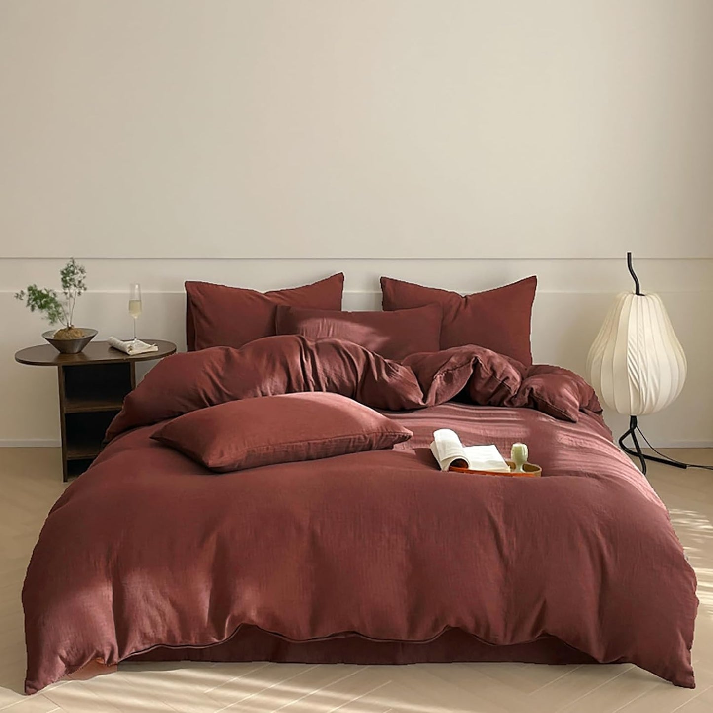 Luxlovery Brick Red Comforter Set for California King Beds