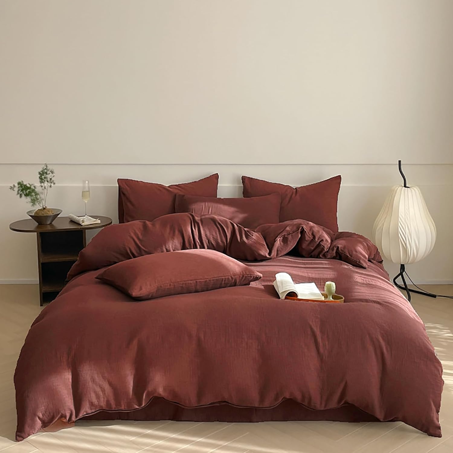 Luxlovery Brick Red Comforter Set for California King Beds