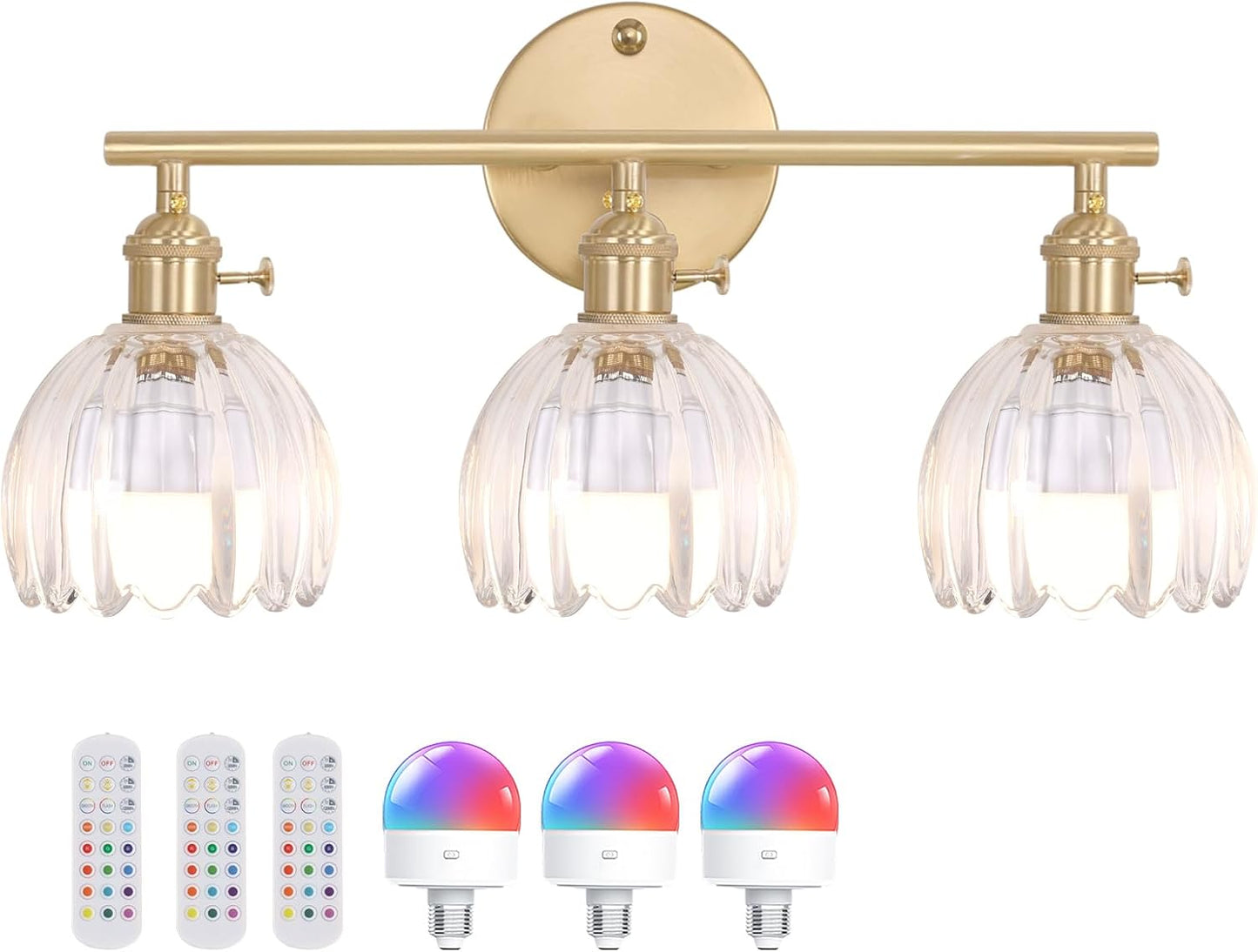 Battery Operated Bathroom Light Fixtures with Brass Finish