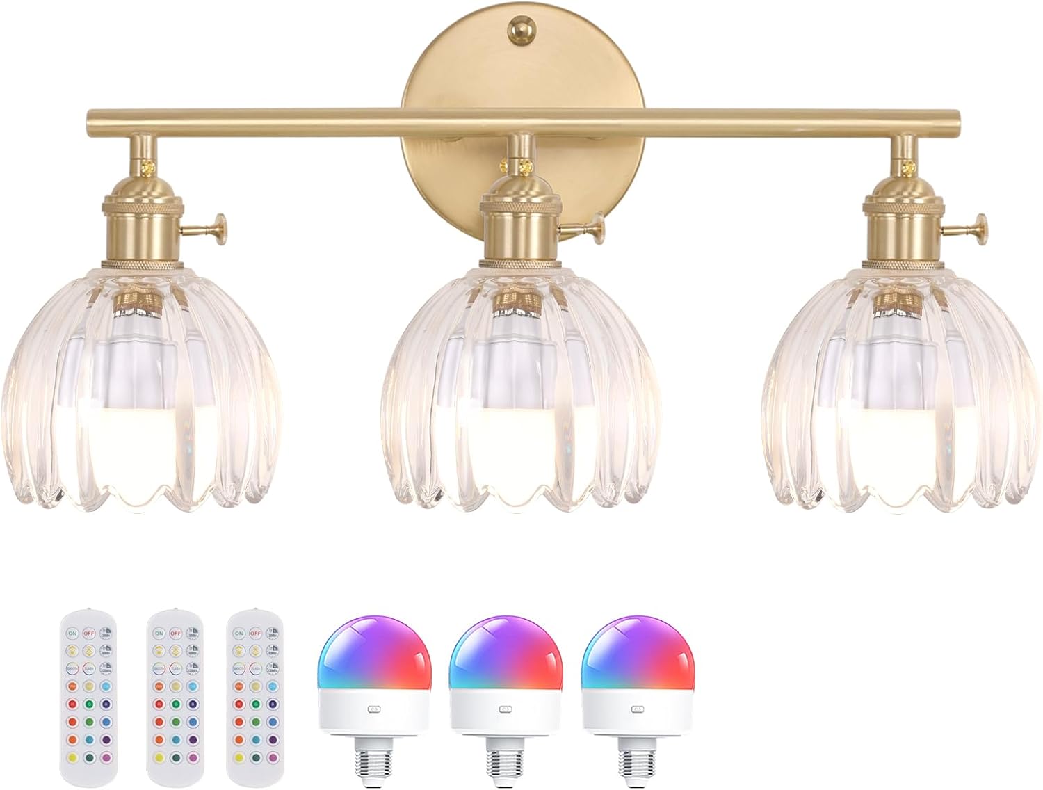 Battery Operated Bathroom Light Fixtures with Brass Finish