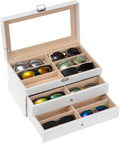 3-Layer Sunglasses Organizer for Men & Women 18-Slot White PU Leather