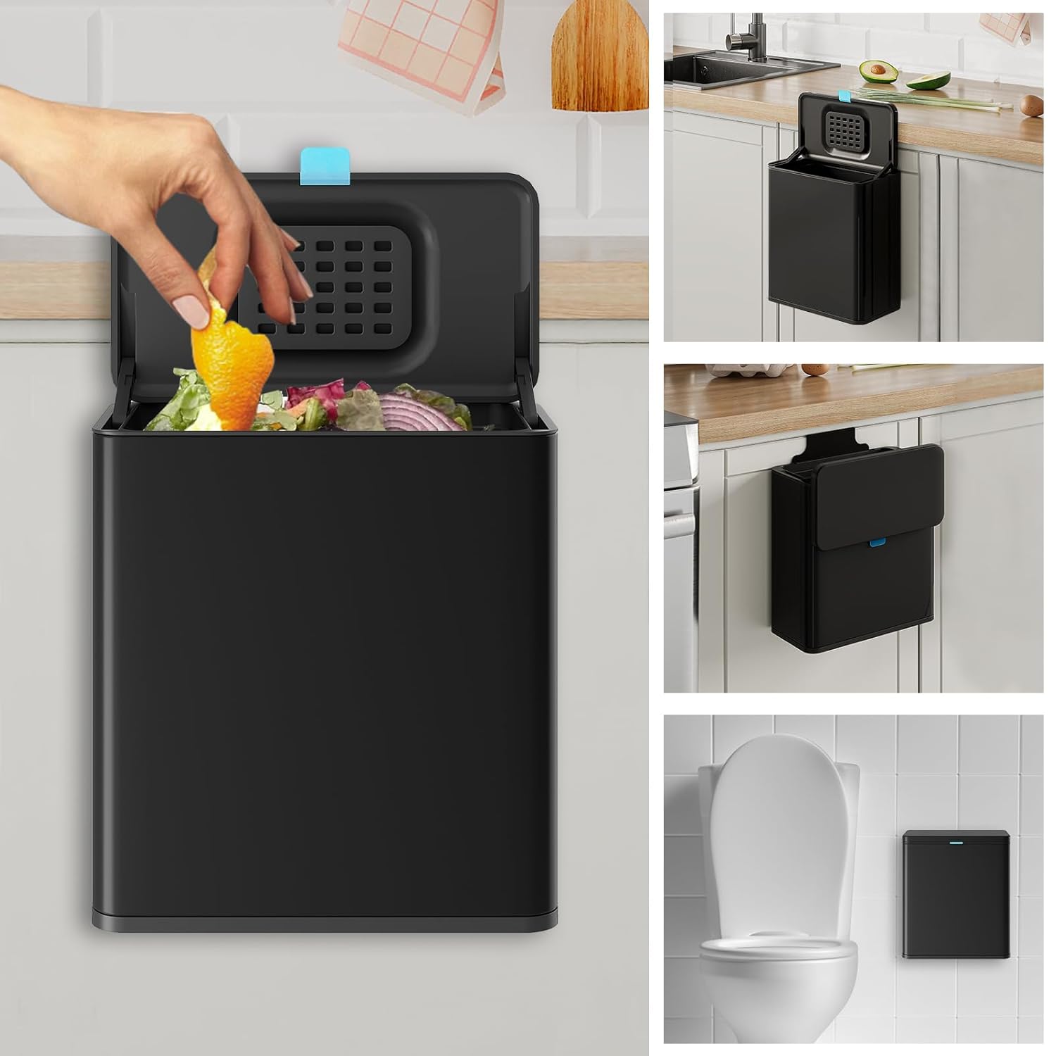 Stainless Steel Hanging Trash Can with Lid for Kitchen Use