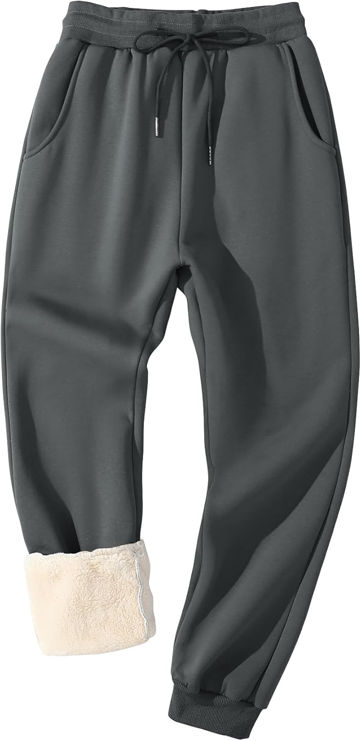 Flygo Men's Fleece Lined Sherpa Sweatpants for Winter Warmth