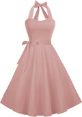 Halter Retro Vintage Cocktail Sundress - Flattering A-Line Fit Dresses