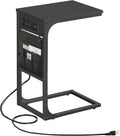 C Shaped End Table with Charging Station - Compact Couch Side Table